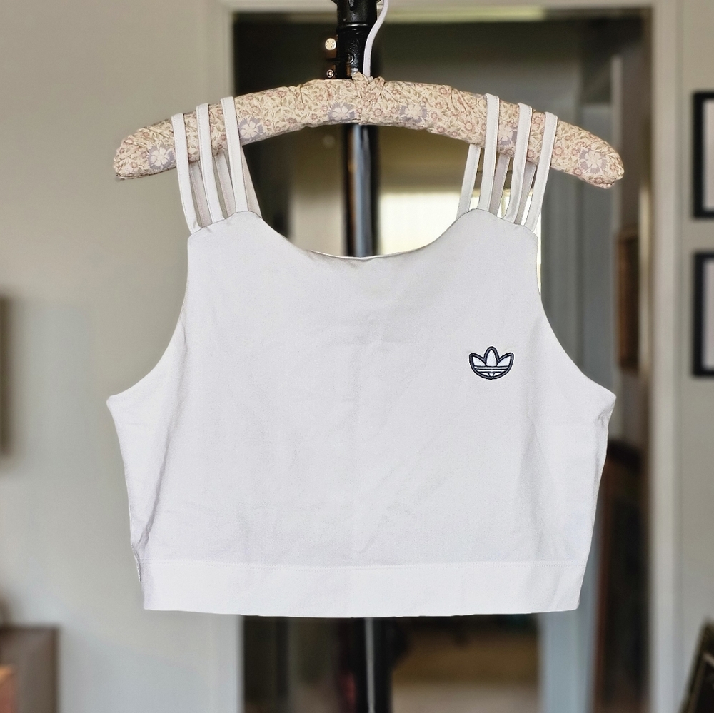 Adidas Women's White Strappy Crop Top Built-In Bra